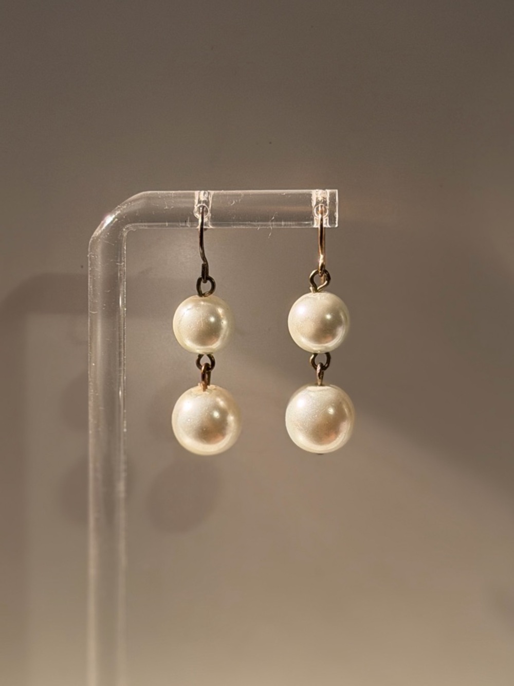 Elegant Double faux Pearl Drop Earrings - White